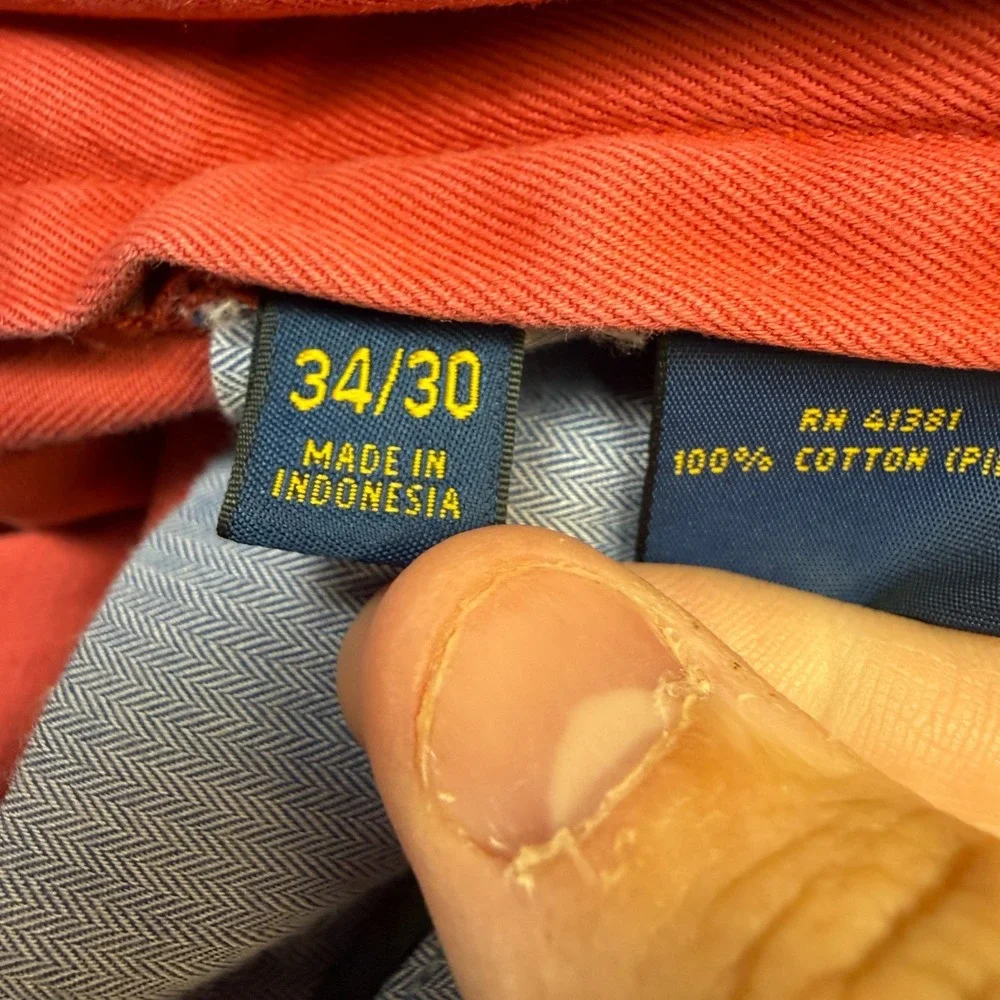 Polo Ralph Lauren Chino Pants Mens 34x30 Salmon Red Classic Pima Cotton Preppy